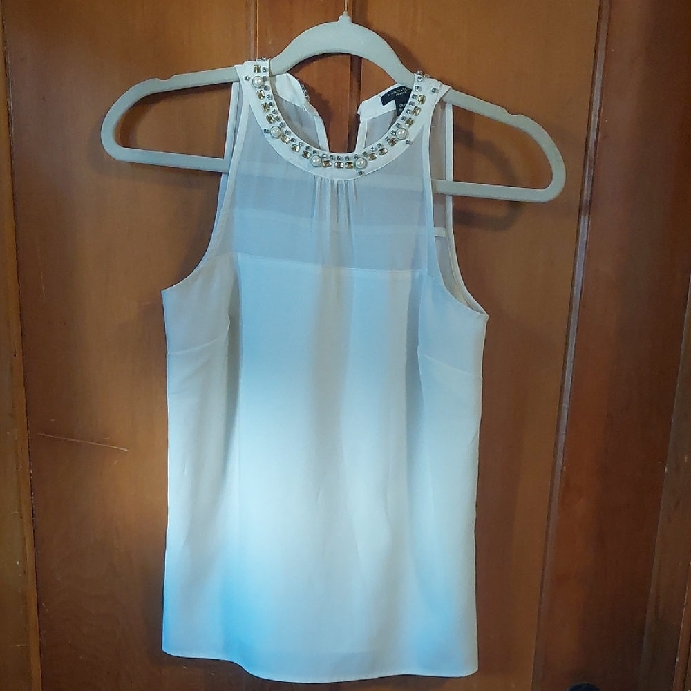Ann Taylor Embellished Cream Tank Top